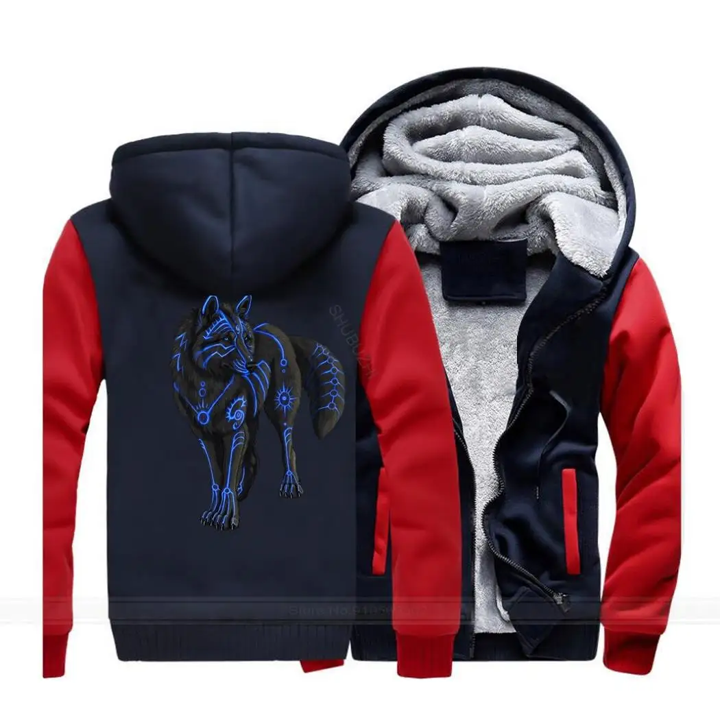 

Animal Wolf Blue Mens Hoodies Spring Warm Jackets Harajuku Sweatshirt Men's Zipper Hooded Hip Hop Streetwear Male Coat CM01