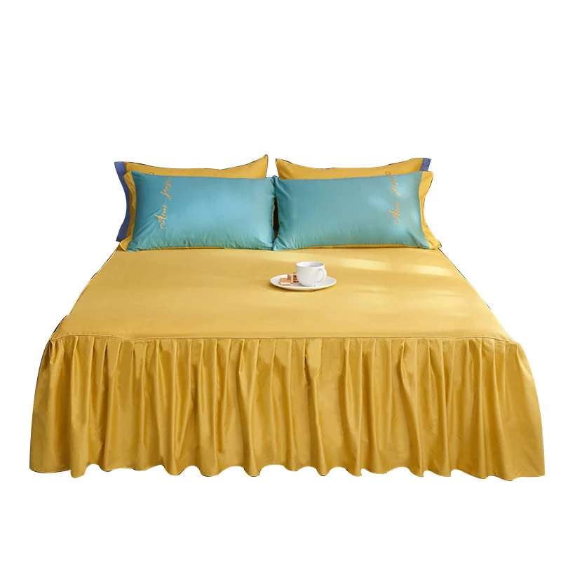  New Cotton Bed Skirt One-Piece Thickened Cover Three-Piece Solid S Mattress Non-Slip Dir