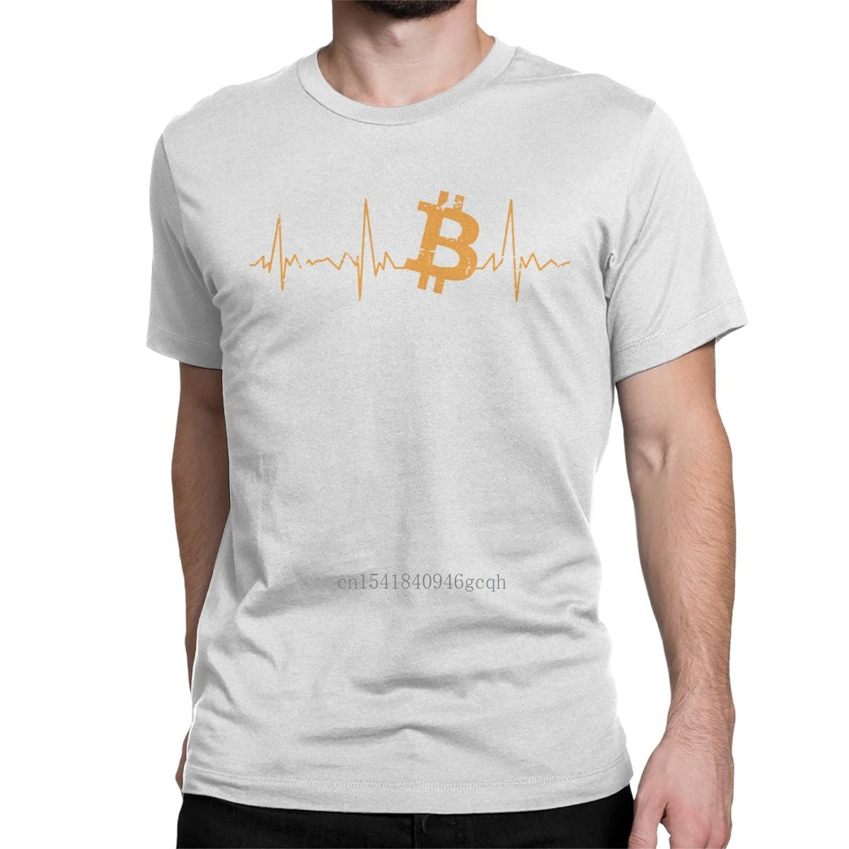 

Men T-Shirts Bitcoin Heartbeat Cryptocurrency Vintage Pure Cotton Tee Shirt Short Sleeve Block Chain T Shirt Clothing Graphic