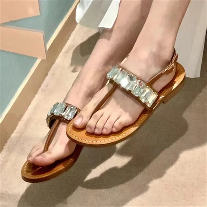 

2022 New Rhinestone Women Sandals Casual Flat Shoes Woman Gladiator Sandal Beach Sandalias Mujer Flip Flops Outside Flats