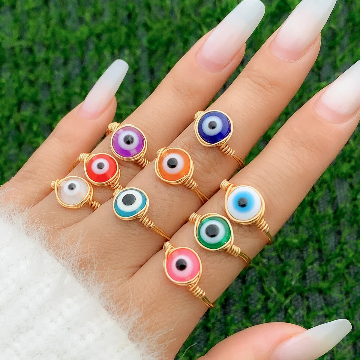 

PuRui Simple Cute Multicolor Turkish Lucky Eye Charm Rings for Women Jewelry Fashion Gold Color Metal Ring Party Wedding Gifts