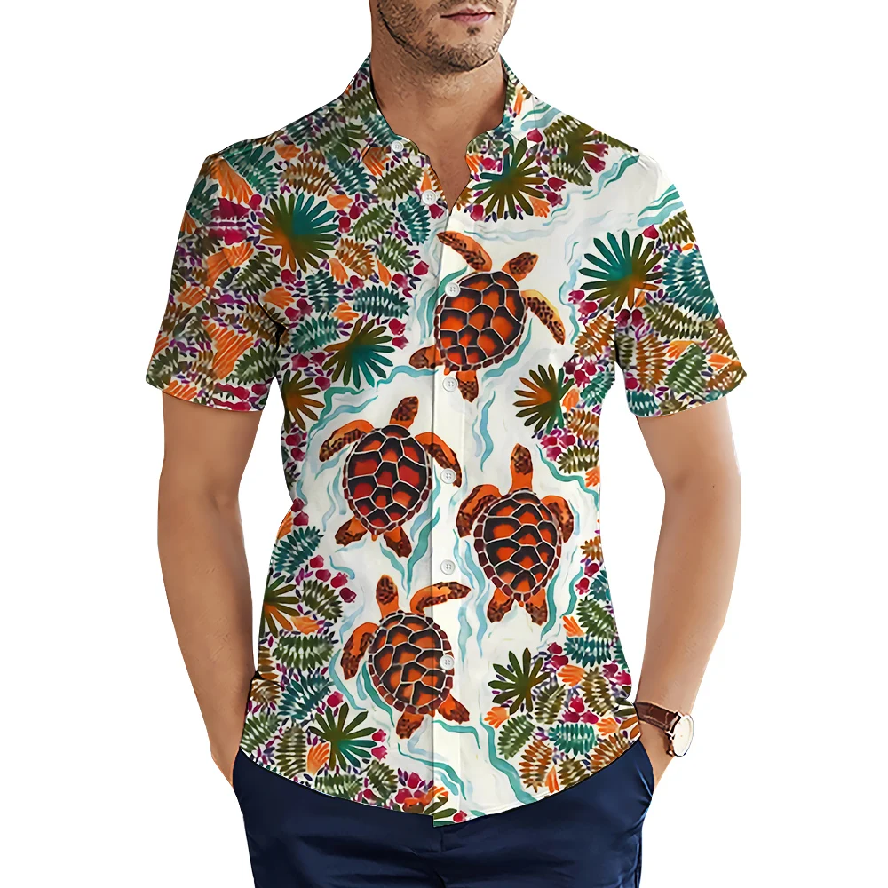

Men's Hawaiian V-Neck Shirts Personality Turtles 3D Printed Men's Shirts Summer Short Single Breasted Casual Shirts Fashion Tops