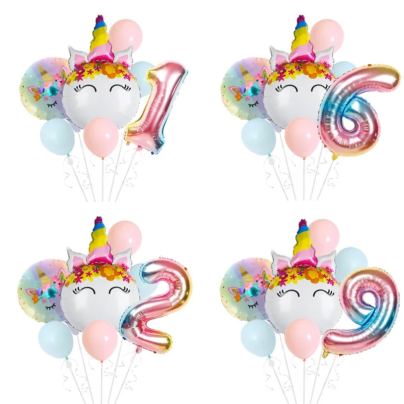 Радужный Единорог воздушные шары из фольги с цифрами 1 2 3 4 лет украшение для дня