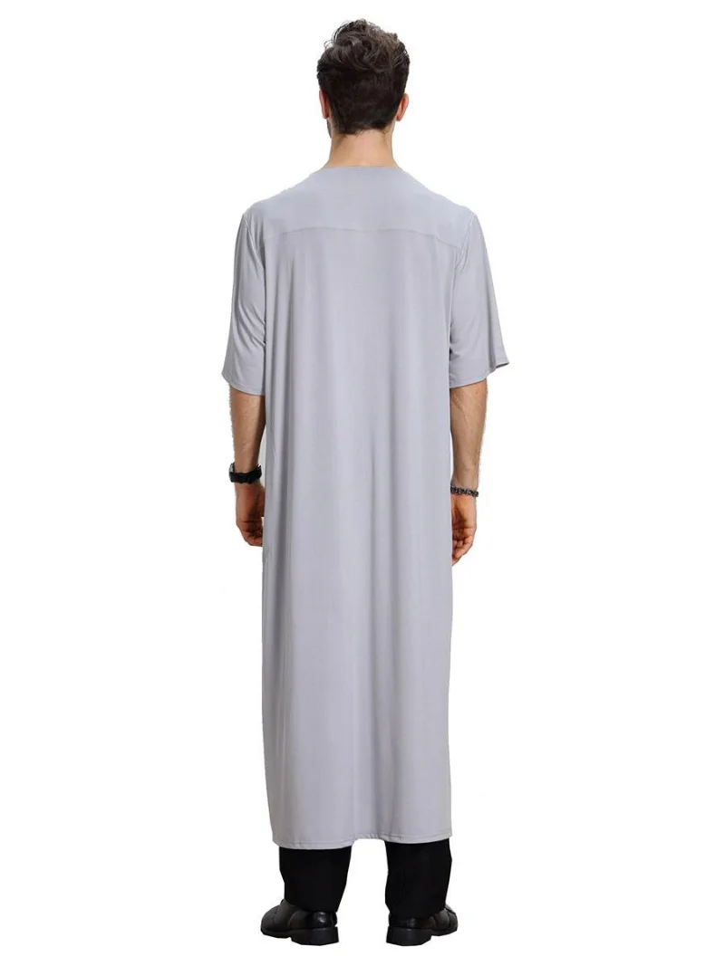 Men Muslim Jubba Thobe Kaftan Dishdasha Thawb Arab Jabbah Men Short Sleeve Robe Summer Casual Loose Islamic Clothes Ramadan New