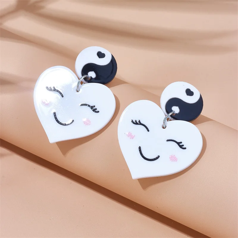 

Fashion Acrylic Love Smiley Face Flower Earrings Stud Funny Girl Women Jewelry Accessories