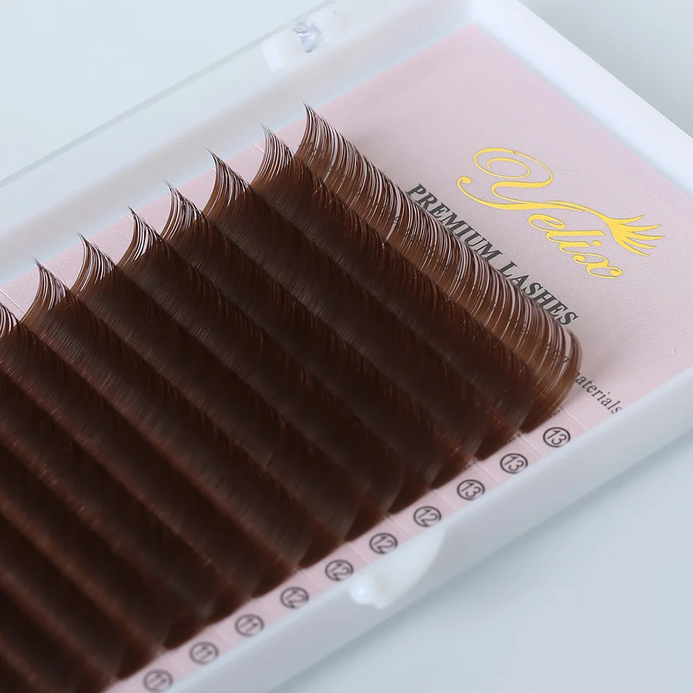 HEALLOR 10-13mm Mixed Tray Light Brown Silk Eyelash Extensions Professional Synthetic Mink Lashes Semi-permanent False Eyelashes