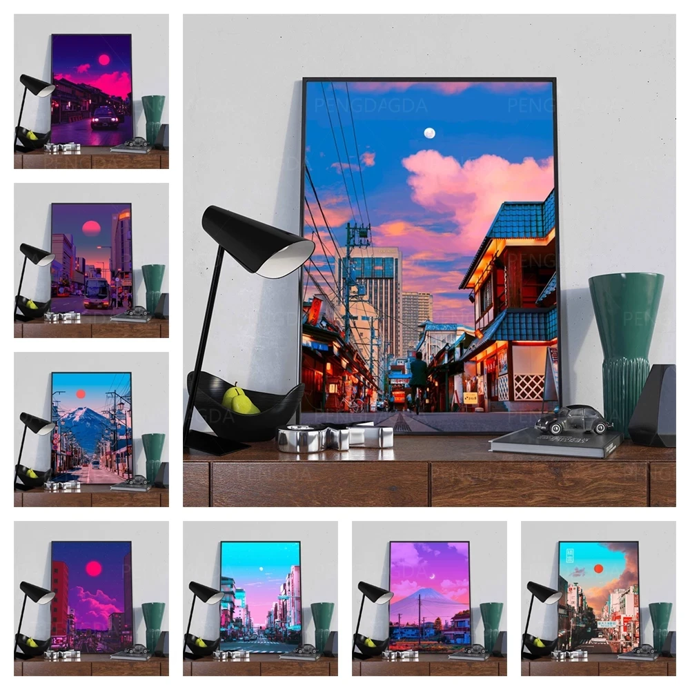

Wall Art HD Prints Evening Home Decoration Building Poster Pictures Canvas Sun Paintings Landscape For Living Room No Frame Art
