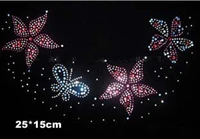 2pclot flower and butterfly hot fix rhinestones iron on crystal transfers design transfer on design for neckline