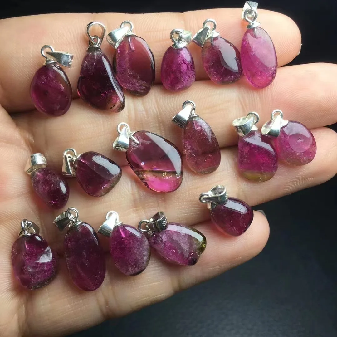 Цельный кулон из серебра 925 пробы с натуральным арбузом и турмалином хорошего