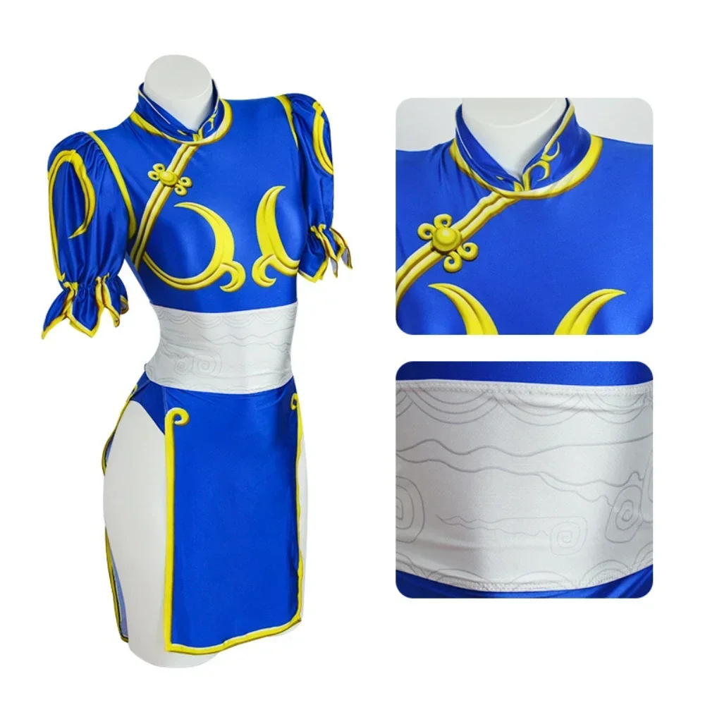Игра Sutorito Faita Chun Li Косплей Костюм Платье Chunli Blue Cheongsam Экипировка Полный комплект
