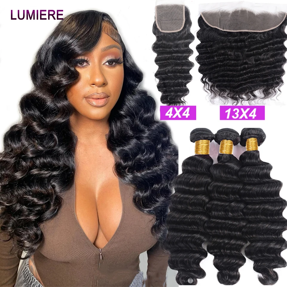 

Loose Deep Wave Bundles With Closure Frontal Peruvian Human Hair Weave Bundles With Lace Closure Remy Hair Extensions 8-40 Inch