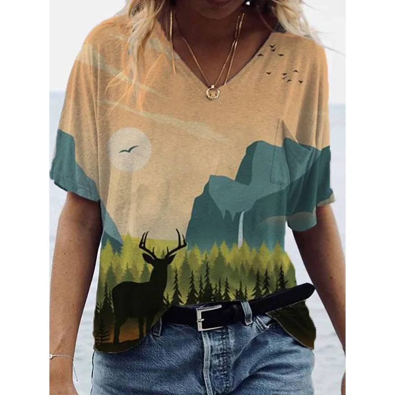 

Футболка женская с коротким рукавом и V-образным вырезом, свободного покроя