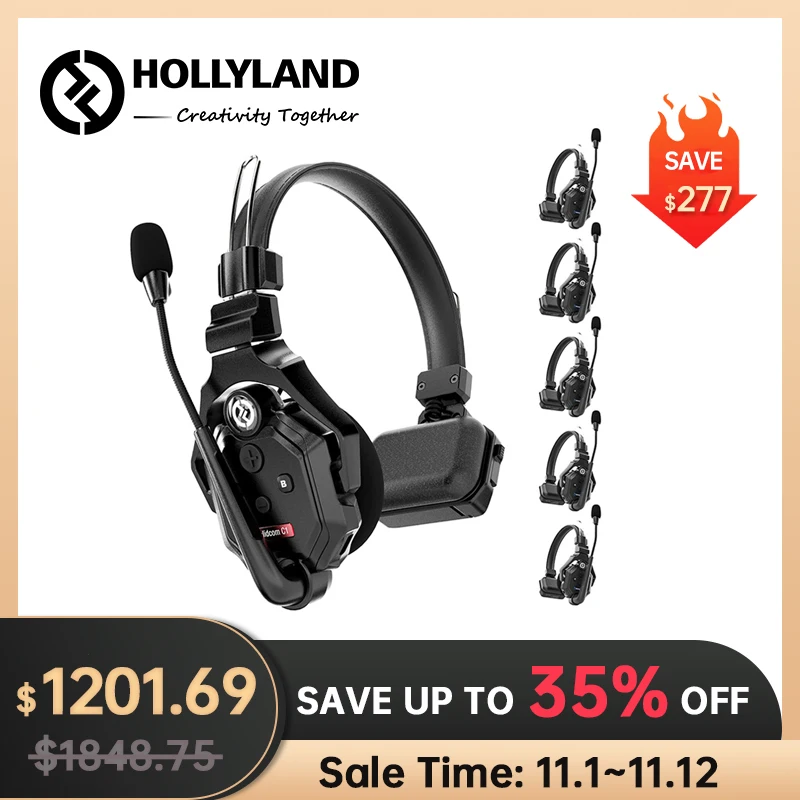 

Hollyland Solidcom C1 [Official] Wireless Intercom System Full Duplex 1100ft Team Communication Headset for Film Production