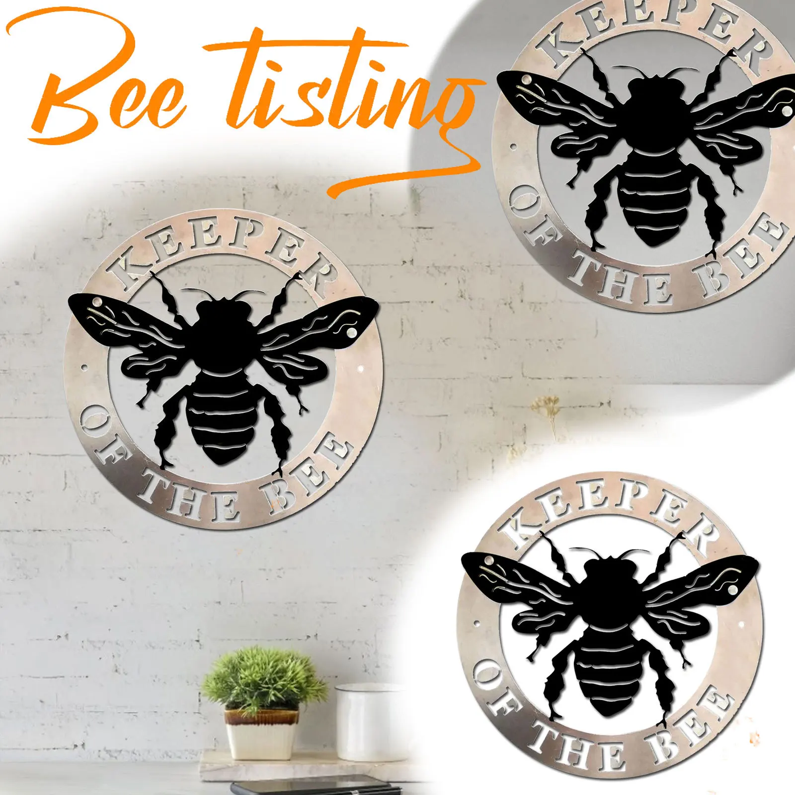 

Hot Sale Metal Bee Plate Decor Large Animal Silhouette with Letter Keeper Of The Bee Hanging Garden Farmhouse Wall Art 1mmx30cm