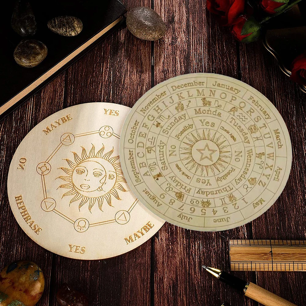 

Pro Fate Divination Table Games Playing Board Wooden Divination Pendulum Board with Stars Moon Carved Coasters