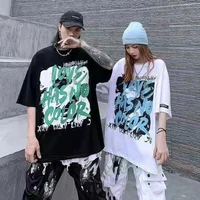 fashion korean oversized streetwear ladies punk tops tees women graffiti printed t shirts hip hop couples matching clothing