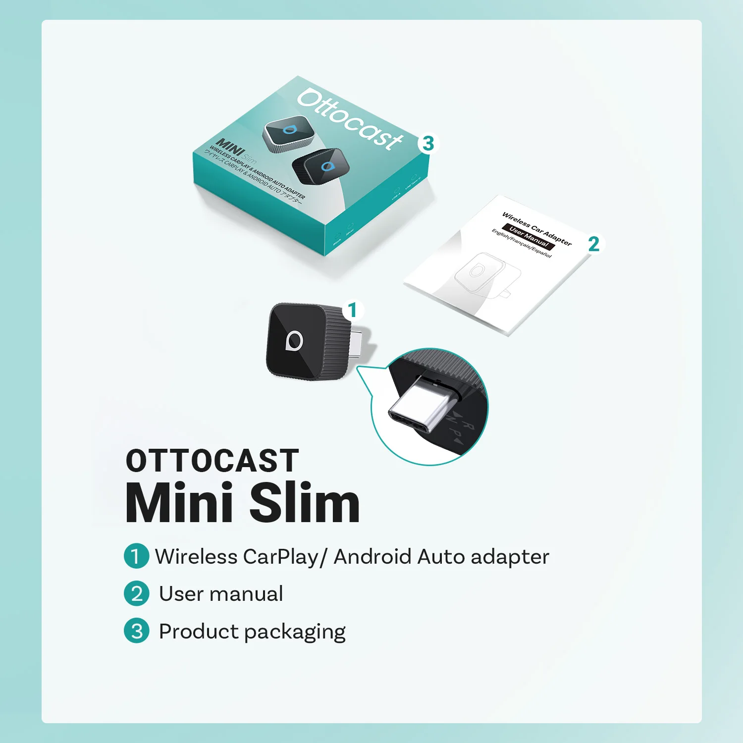 

Ottocast Mini Slim Беспроводной адаптер Беспроводной CarPlay Android Auto Для OEM Автомобиля Plug and Play WiFi Bluetooth Автоматическое подключение