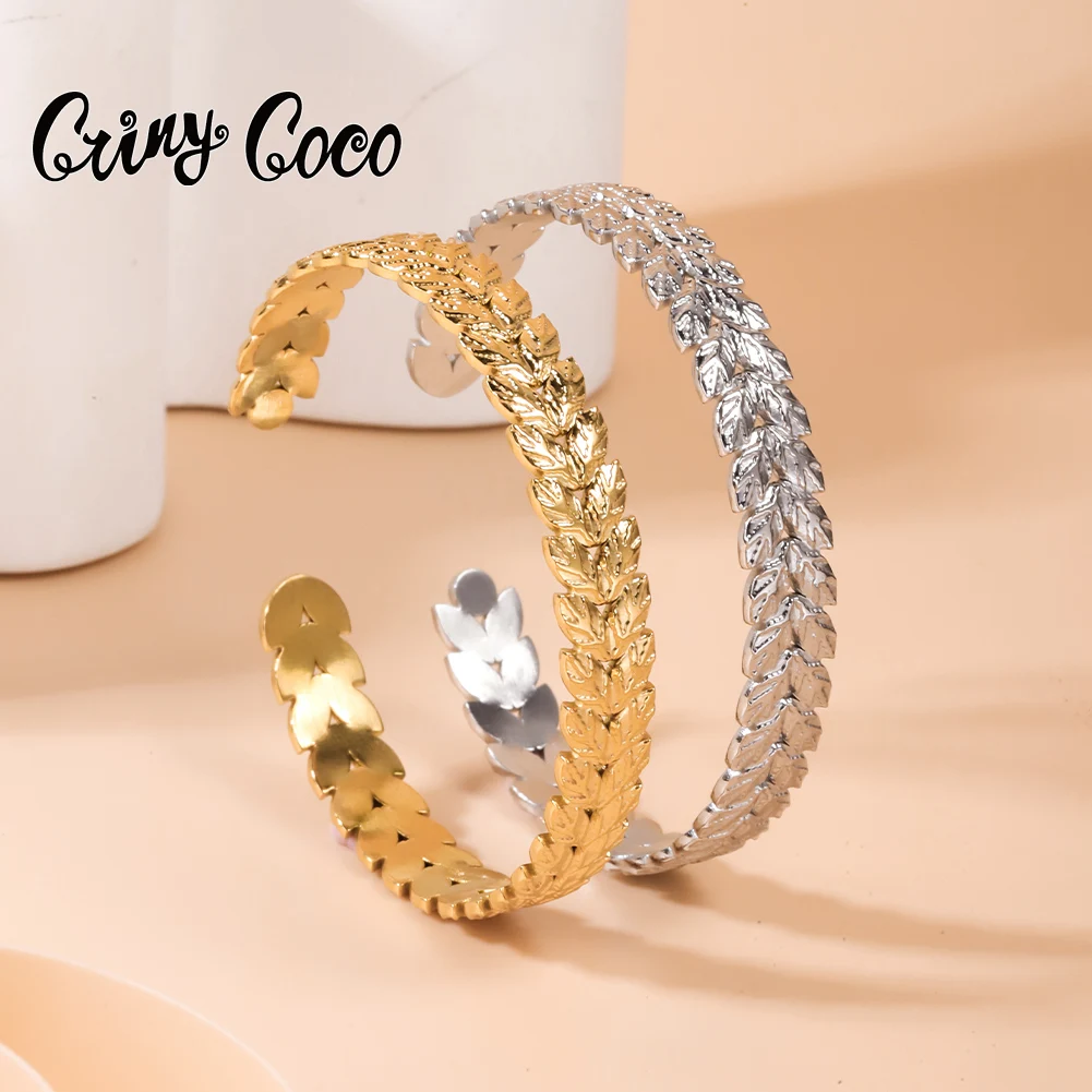 

Cring Coco Fashion Stainless Steel Gold Plated Willow Branch Cuff Bracelet Female Leaves Shape Bangle for Women Party Jewelry