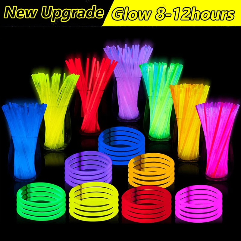 

100pcs Monochrome Fluorescence Light Glow Sticks Bracelets Necklaces Neon Wedding Birthday Party Solid Color Bright Luminous