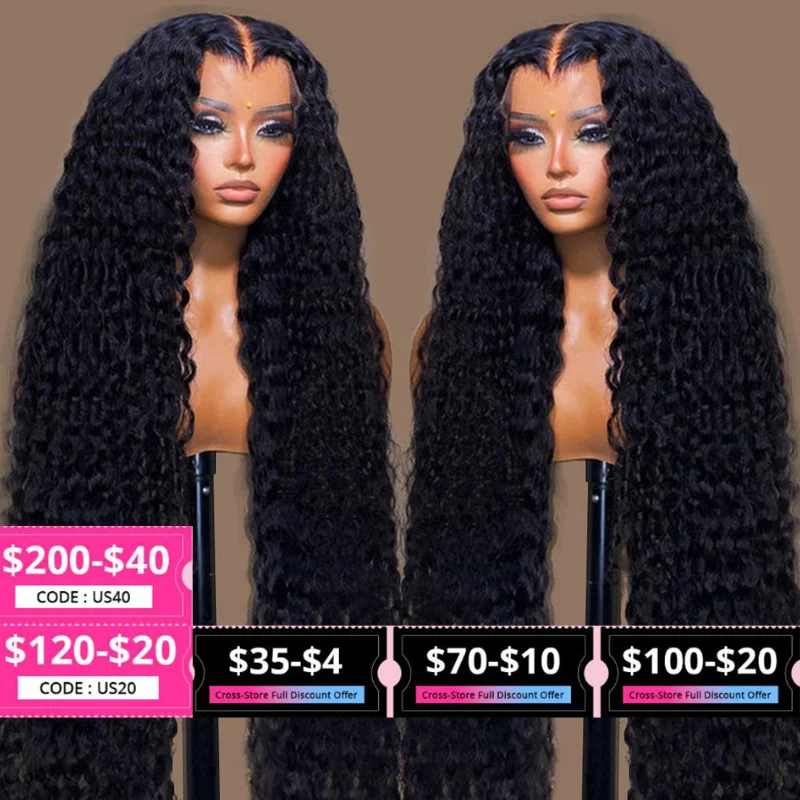 30 Inch 13x4 Wate Wave Lace Frontal Wig Remy 360 Transparent  HD Lace Frontal Deep Curly Human Hair Wigs For Women PrePlucked