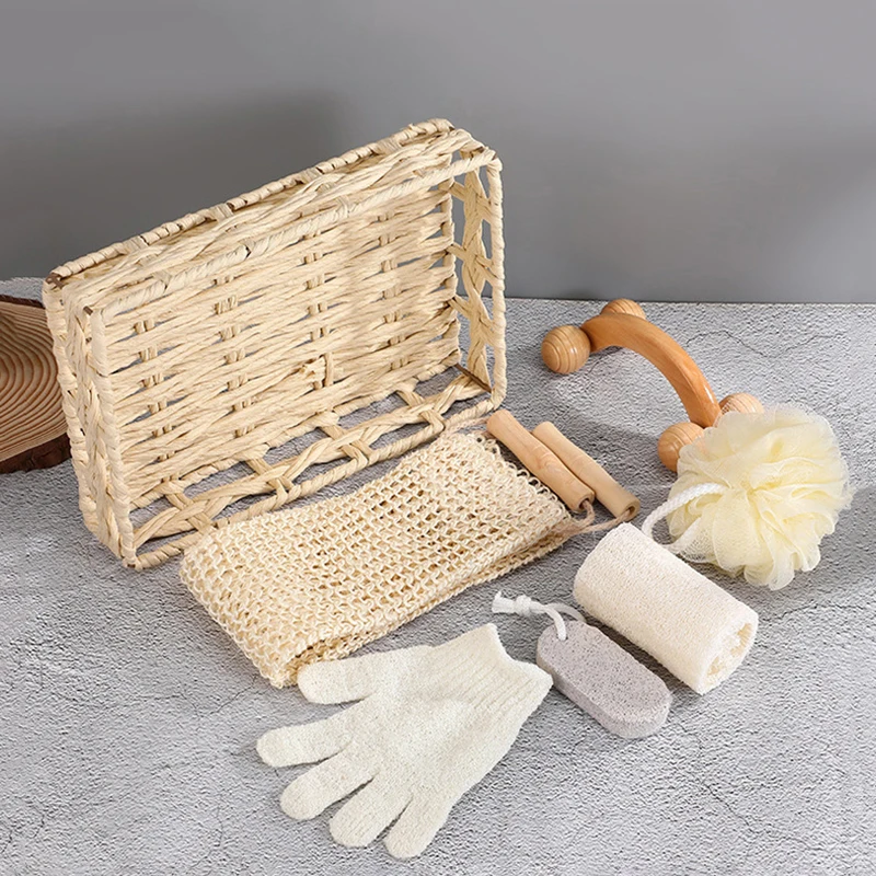 

1Set Bathing Kit Skin Clean Spa Gift Women Sisal Bath Ball Back Scrubber Gloves Massager Shower Bath Tools