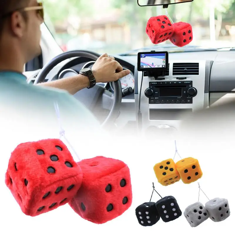 

2PCS Car-Styling Fuzzy Dice Ornaments Key Chains Dots Rear View Mirror Hangers Gifts Car Interior Decoration Auto Accessories