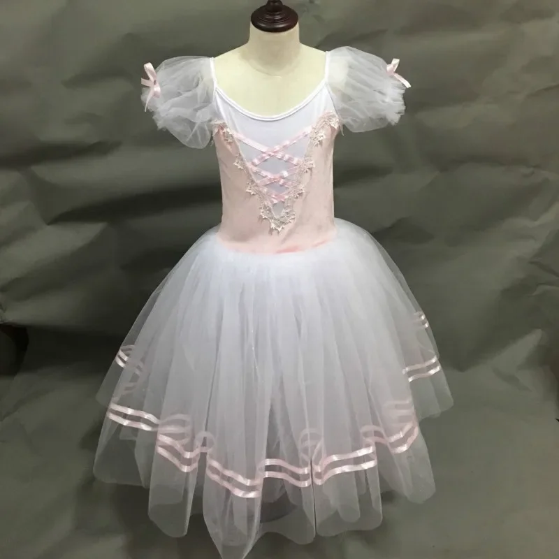 

Балетные костюмы Жизель с коротким пышным рукавом для детей и взрослых, длинное платье балерины, Женская балетная пачка, танцевальная одежда для выступлений для девочек