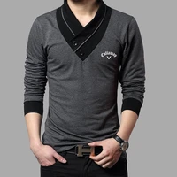 mens long sleeved t shirt v neck personality trend slim big size mens top out