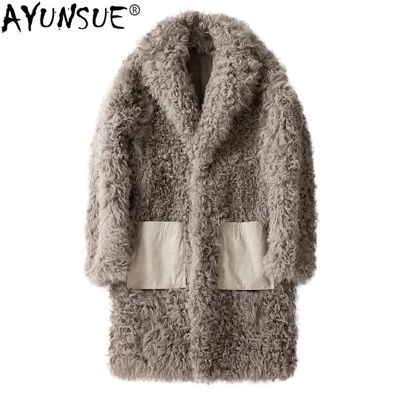 AYUSNUE натуральное меховое пальто мужская зимняя куртка из овчины длинные