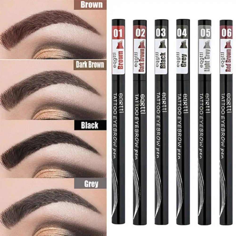 

New 1Pc Four-Forked Eyebrow Pencil Eyebrow Tattoo Pen Tint Tip 3D Natural Brow Pencil Lasting Colors Long Brown 6 Eye Water G1K2