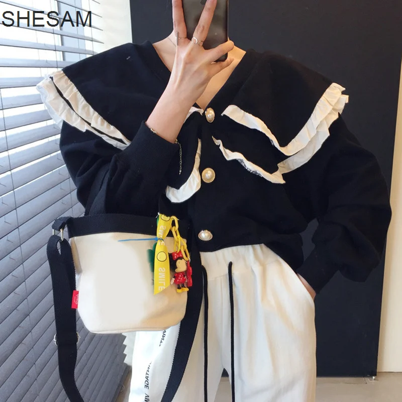 

Jackets Women Korean Chic French Temperament Edge Large Lapel Pearl Single Breasted Loose And Versatile Bubble Sleeve Coat