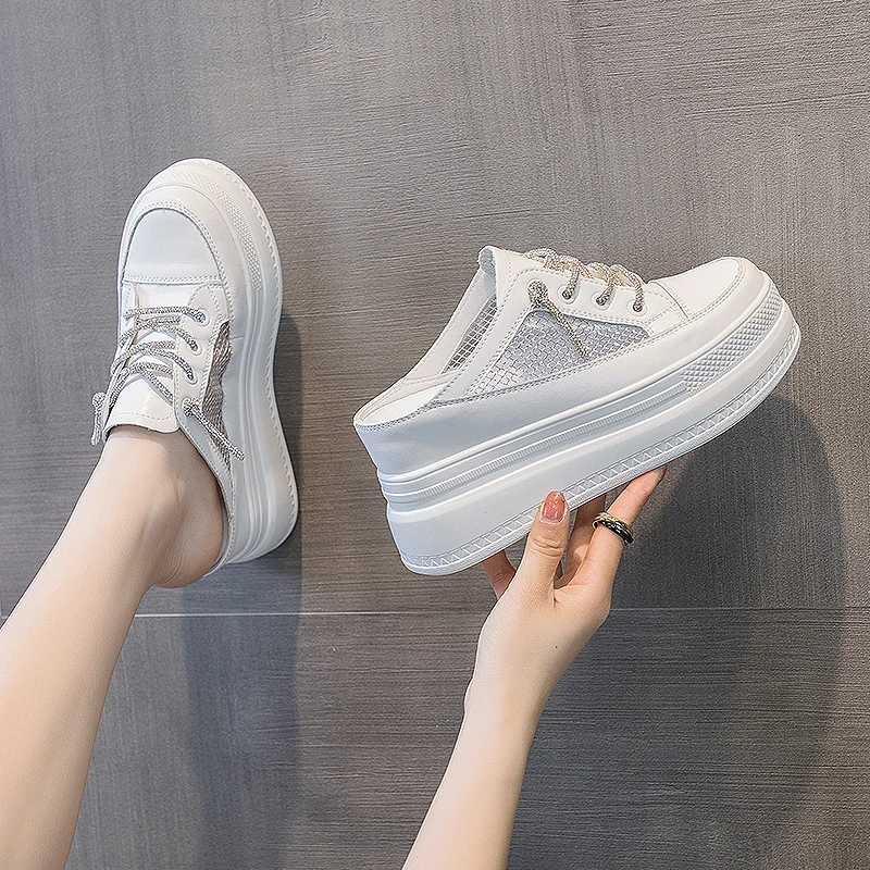 AIYUQI Slippers Women Platform High Heel Closed Toe Women Slippers Summer Mesh Hollow Women's Half Slippers