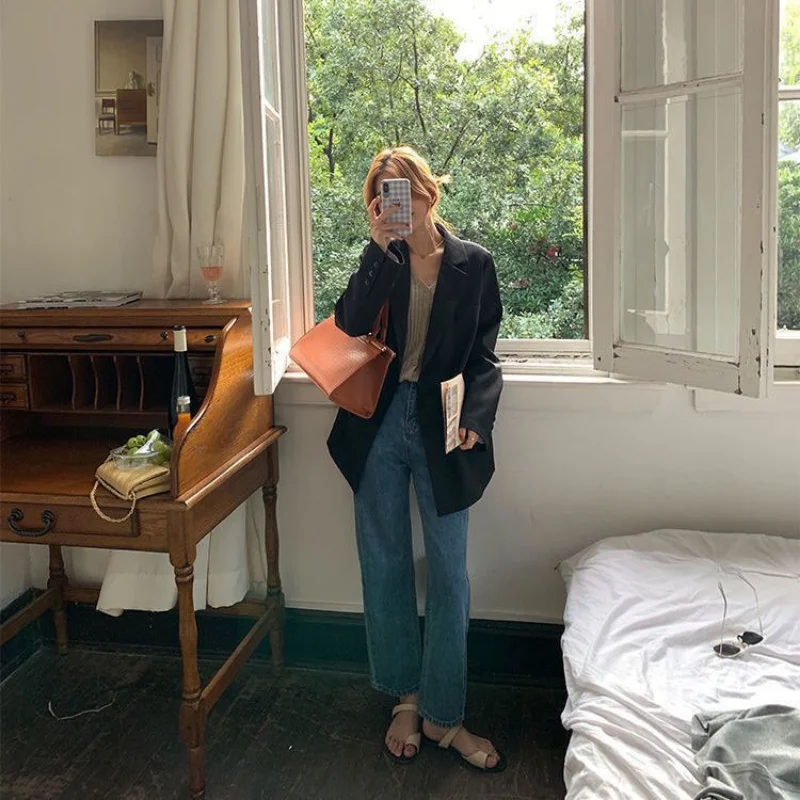 Blazer for Women Spring and Autumn 2023 Retro Temperament Solid Color Jacket Women Blazers