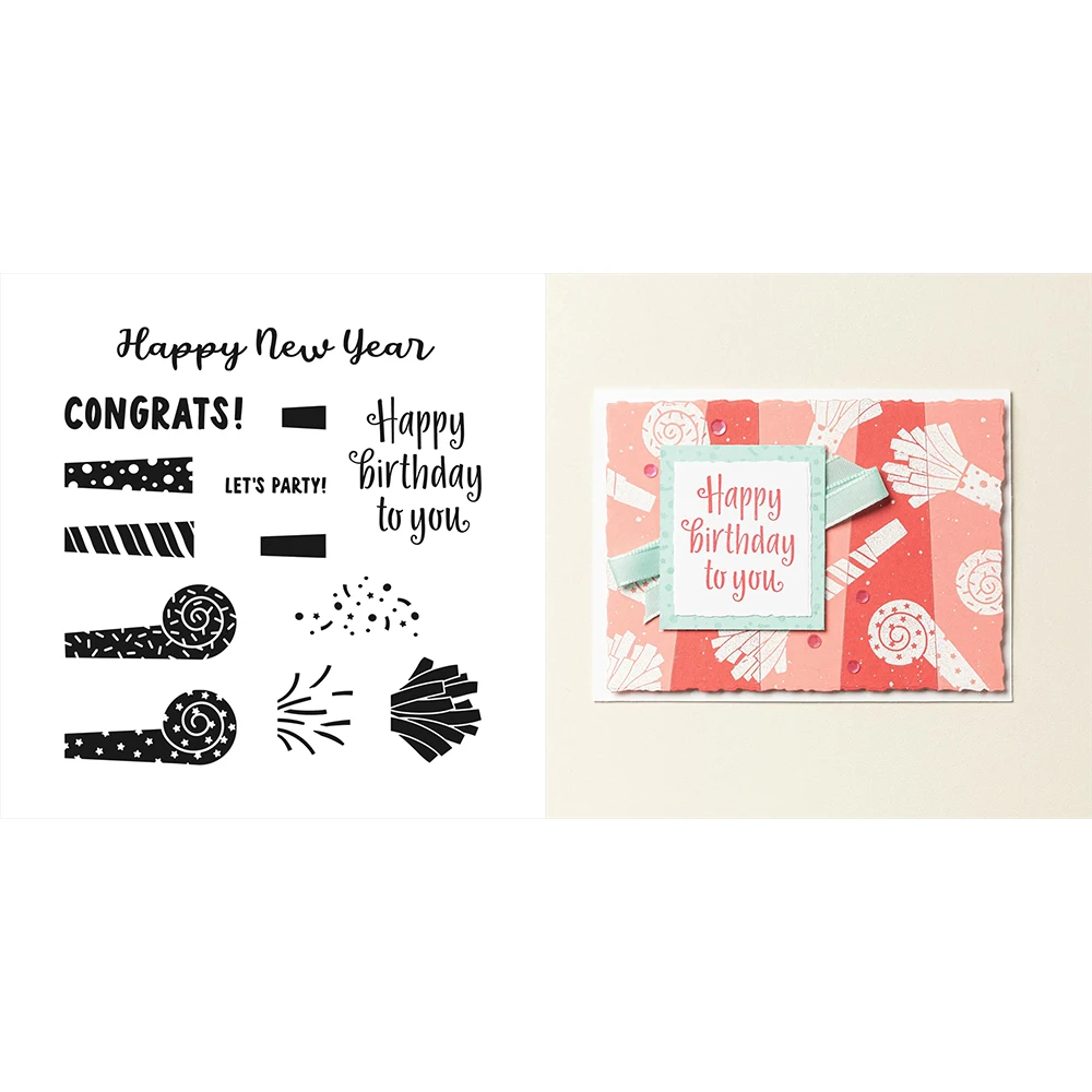 

HAPPY NEW YEAR Congrats Ribbon Clear Stamps Birthday Wishes Words for DIY Scrapbooking Decoration Paper Card Album Crafting