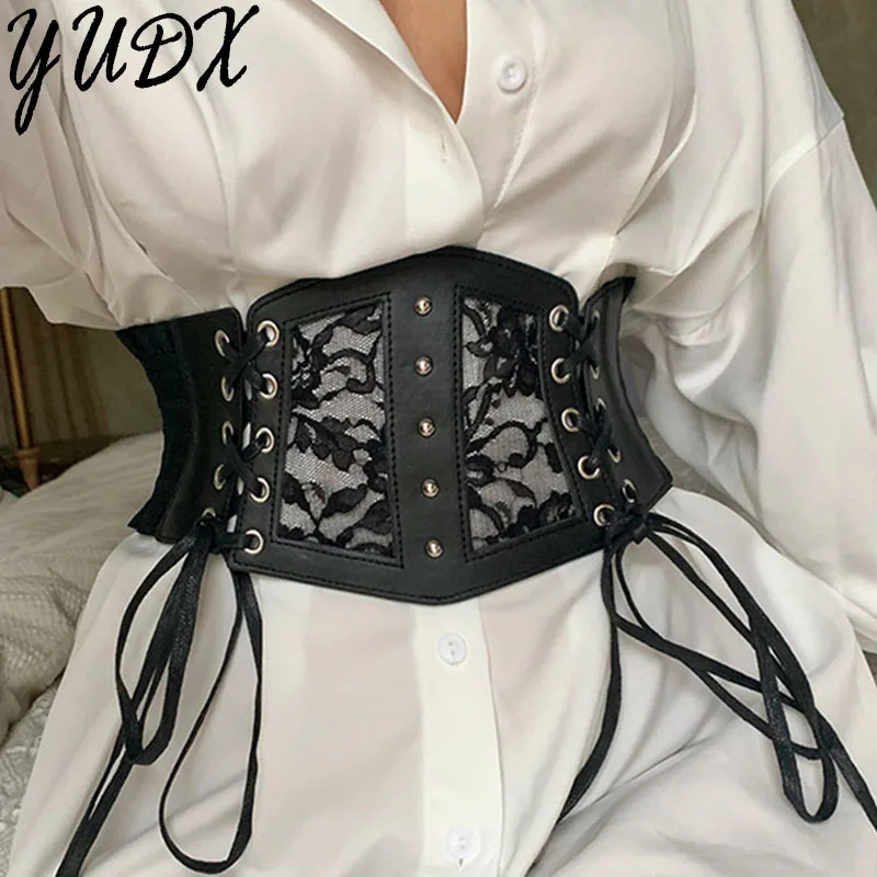 Women Corset Black Sexy Lace Girdle Underbust Waist Bandage Bustier Body Slimming Wide Belts Dress Girdle Elastic Waistband