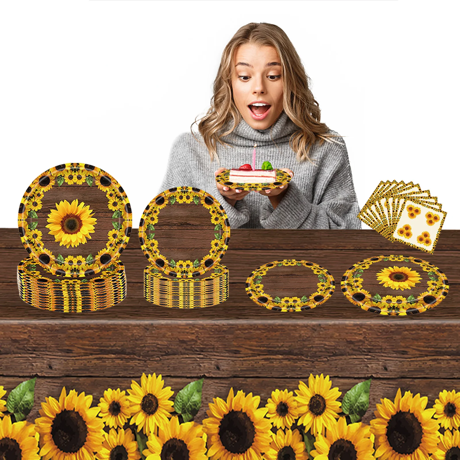 

16 Guests Floral Party Supplies Sunflower Floral Party Supplies Sunflower Paper Plate Tablecloth And Napkins Set For Birthday