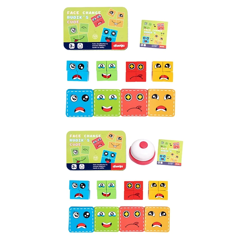 

Hot Sale Face Changing Square Building Game Matching Expression Puzzle Toy With Bell Board Games For Family Kids And Adults