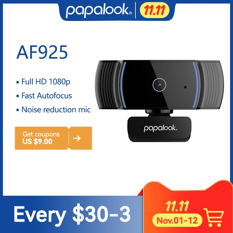 

PAPALOOK AF925 1080p Webcam With Stereo Microphone AutoFocus FHD 30FPS USB Web Camera For Streaming Online Class Laptop Computer