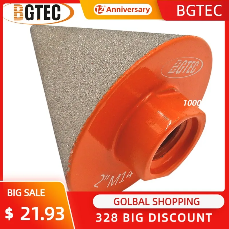 

BGTEC 1 шт. диаметр 50 мм M14 вакуумные паяные алмазные конические насадки для фаски керамическая мраморная плитка резак фрезерная полировка отв...