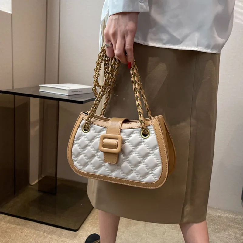 Popular Women's Chain Underarm Bags New Fashion Diamond Lattice Shoulder Messenger Bag Portable  Simple Retro Crossbody Storage