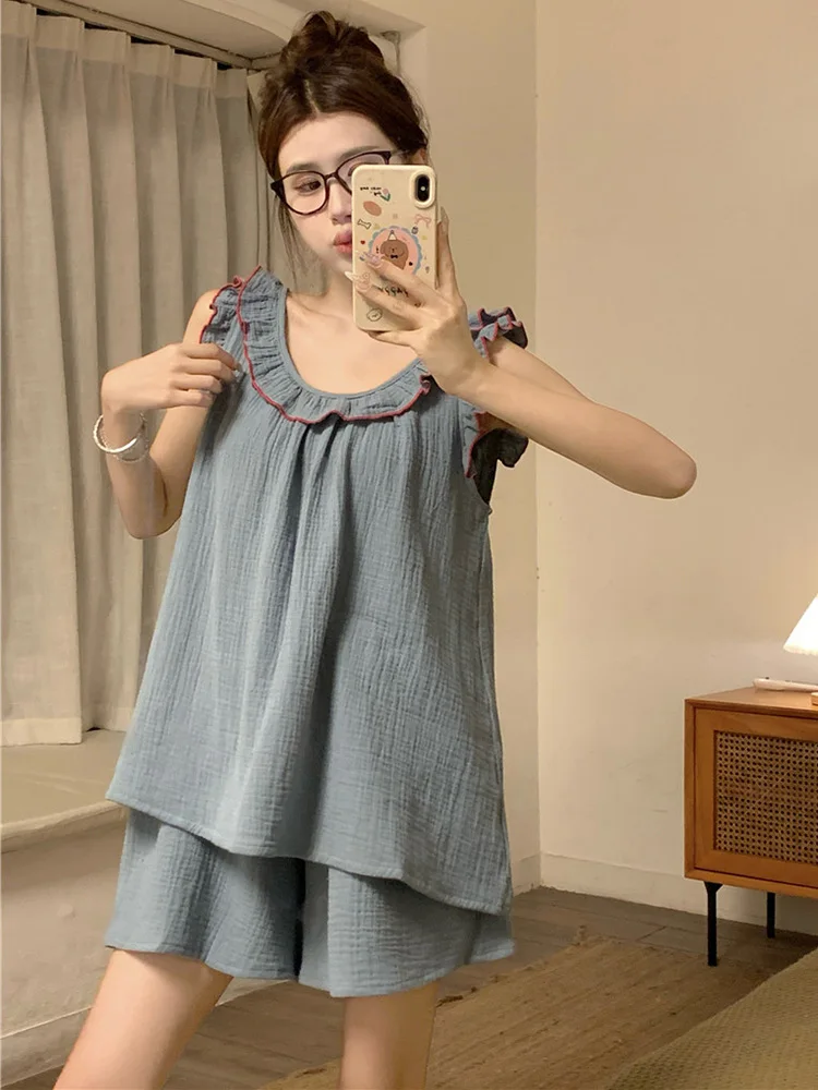 Хлопчатобумажная однотонная простая Милая Летняя женская Свободная Ночная
