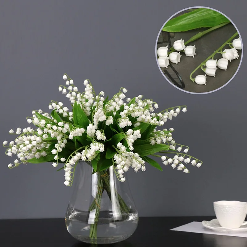 

5PCS/Pack Simulated Lily Valley Plastic Flower Fake Small Fresh Style Plant Decoration Wedding Gender Reveal Graduation Ceremon