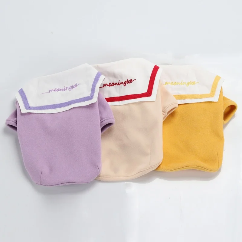 

Мультяшная Одежда для собак, однотонные толстовки с надписями, одежда для собак, супер яркая осенне-зимняя одежда с лацканами, темно-синяя о...