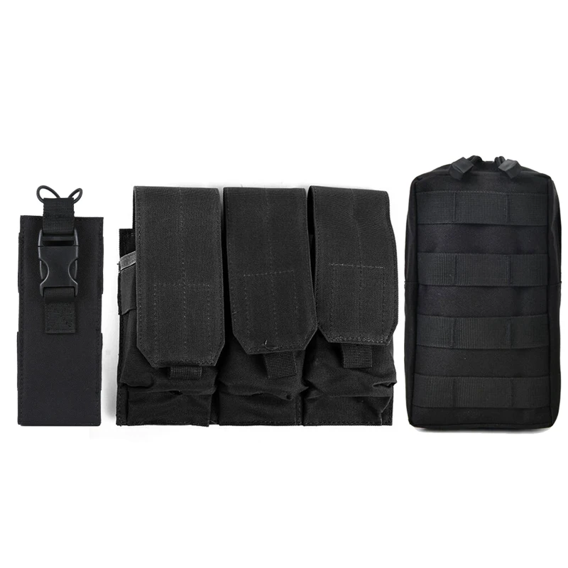 

3pcs/set Tactical Molle Triple Mag Pouch for AR15 M4 Magazine Holder Mag Carrier with Walkie-talkie Pouch Military EDC Pouch Bag