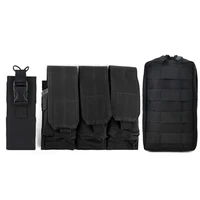 3pcsset tactical molle triple mag pouch for ar15 m4 magazine holder mag carrier with walkie talkie pouch military edc pouch bag