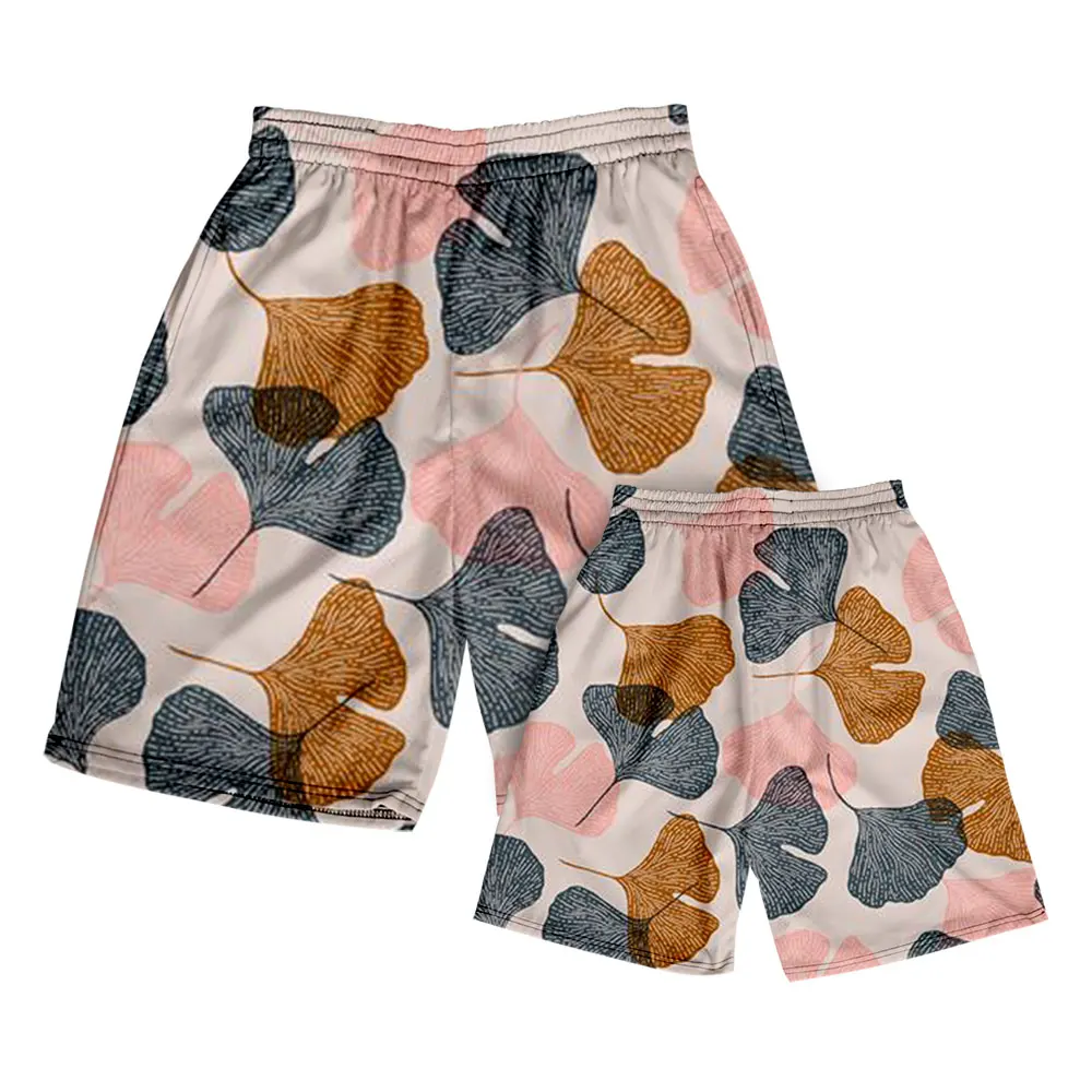 Summer Men Shorts 2022 Swim Surf Basketball Outdoor Watersport Running Fitness Casual Beach Leaves Print Loose Quick Dry Pants