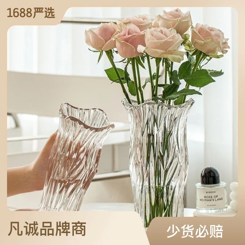

Withered Crystal vase decoration, living room flower arrangement, transparent water raised rose, high-end feeling, flowers, ligh