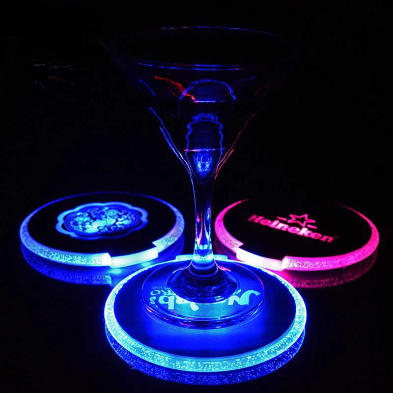 

factory direct round acrylic led light flashing luminous drink coasters