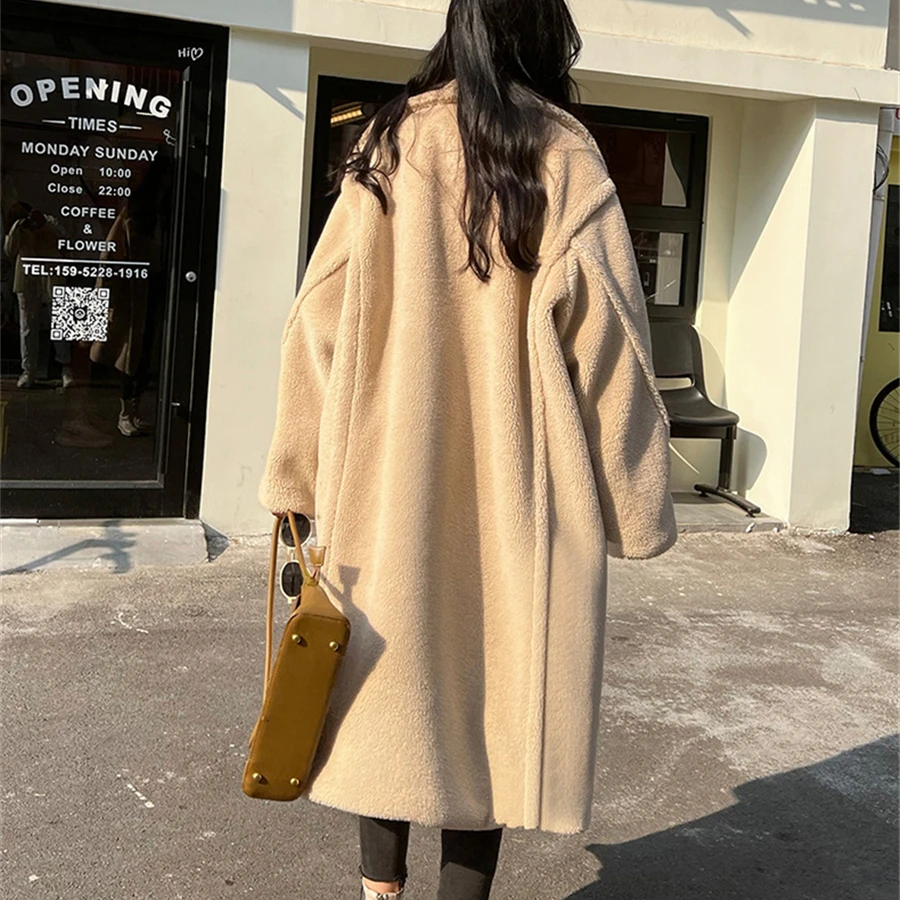 Thicken Warm Faux Lawb Wool Fur Long Coat Women Luxury Casaco Teddy Plush Overcoat Oversized Loose Outwear Korean Snow Jackets