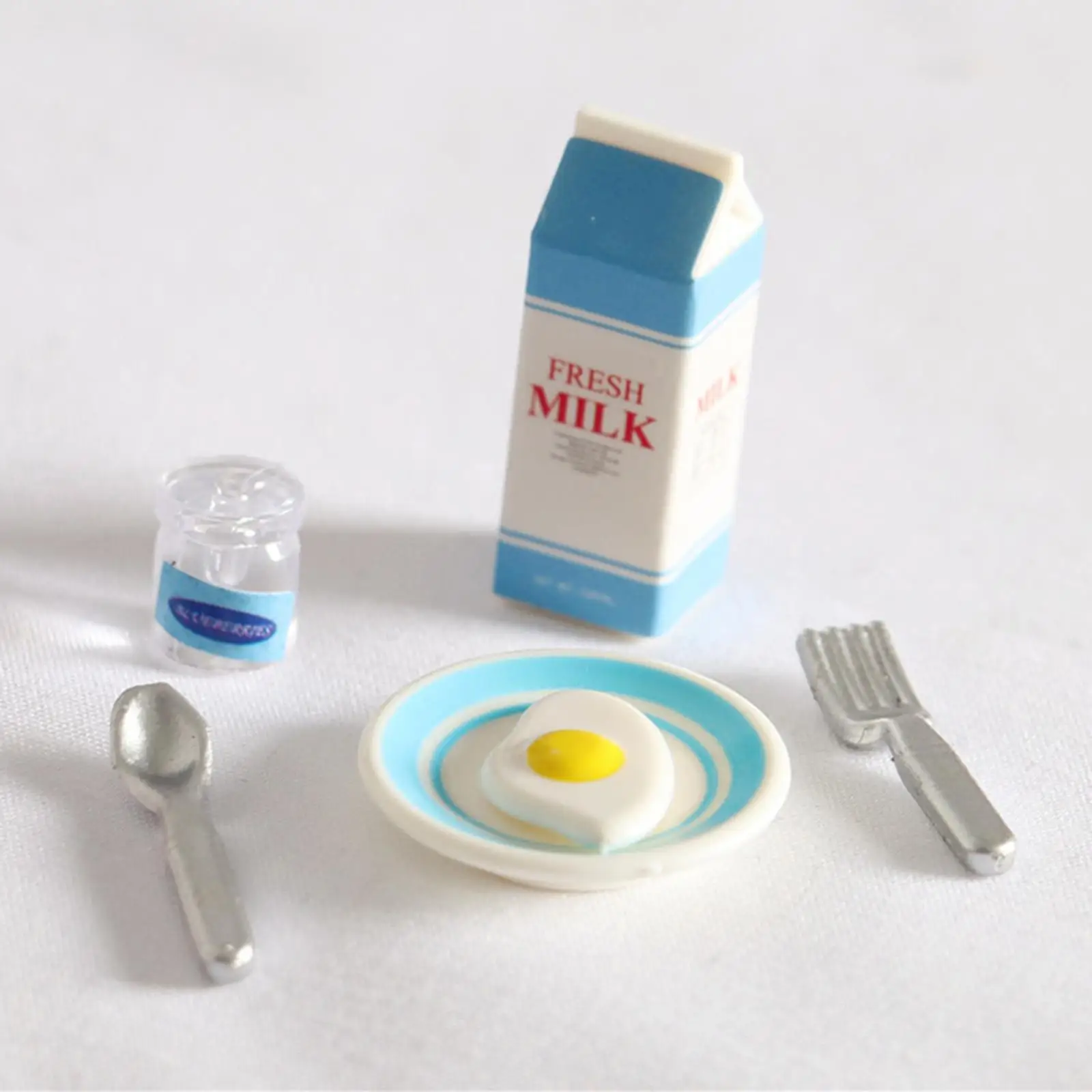 

1:12 Doll House Simulation Mini Milk & Egg Breakfast Set Pretend Play Toys